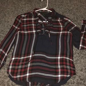 Casual plaid lace up long sleeve